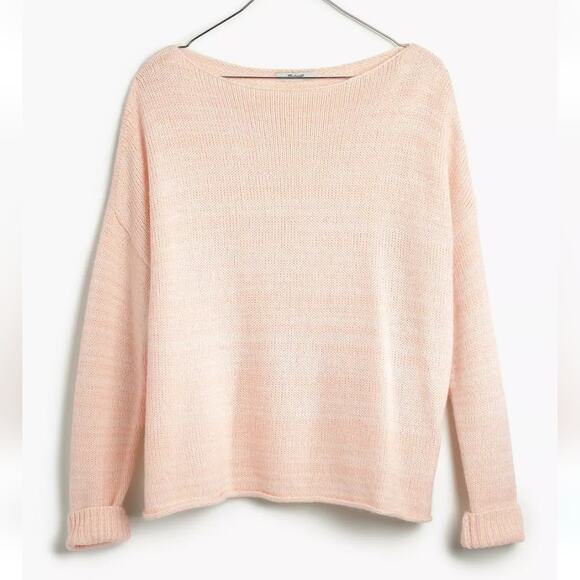 Madewell Threadmix Boatneck Sweater Light Orange Peach Boxy Knit Size Large - Picture 2 of 11